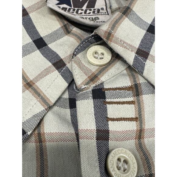 Vintage Y2K Mecca Men's Polyester Rayon 2XL Tan Plaid Long-Sleeve Streetwear - Picture 2 of 11